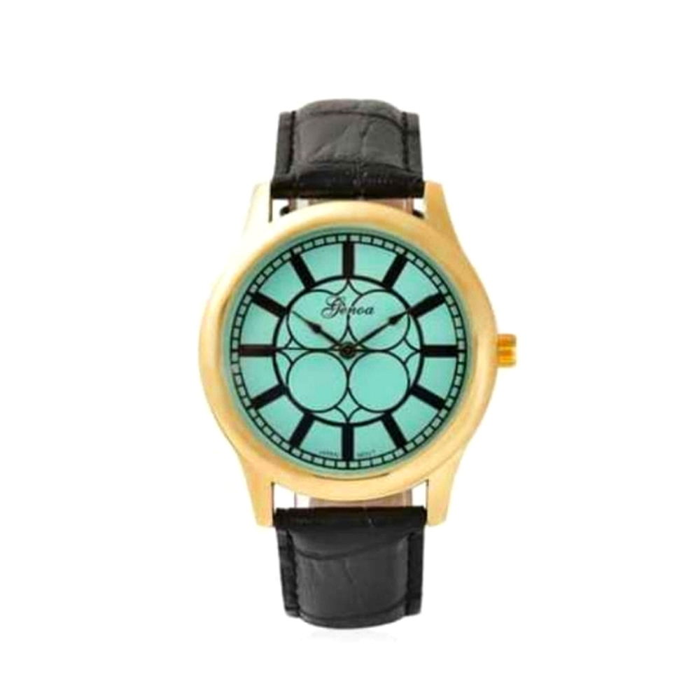 GENOA Gold Tone Japanese Movement Genuine Leather Watch